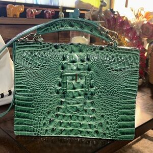 Brahmin Green Crocodile-Embossed Crossbody Bag